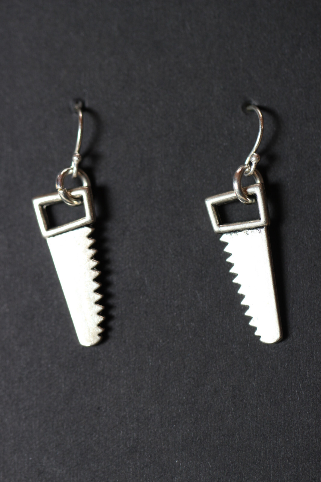 Hand Saw Charm Earrings Construction 925 sterling silver hooks, pewter charms