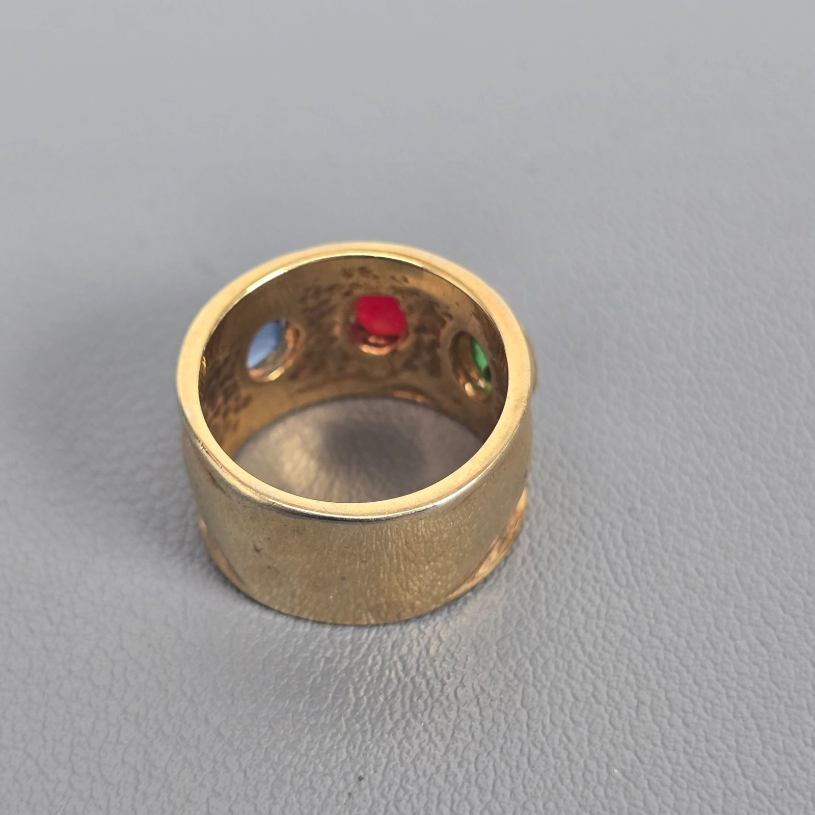 Gold Tone Byzantine Style Ring Red Blue Green Faux Gemstone Costume Jewelry SZ 5