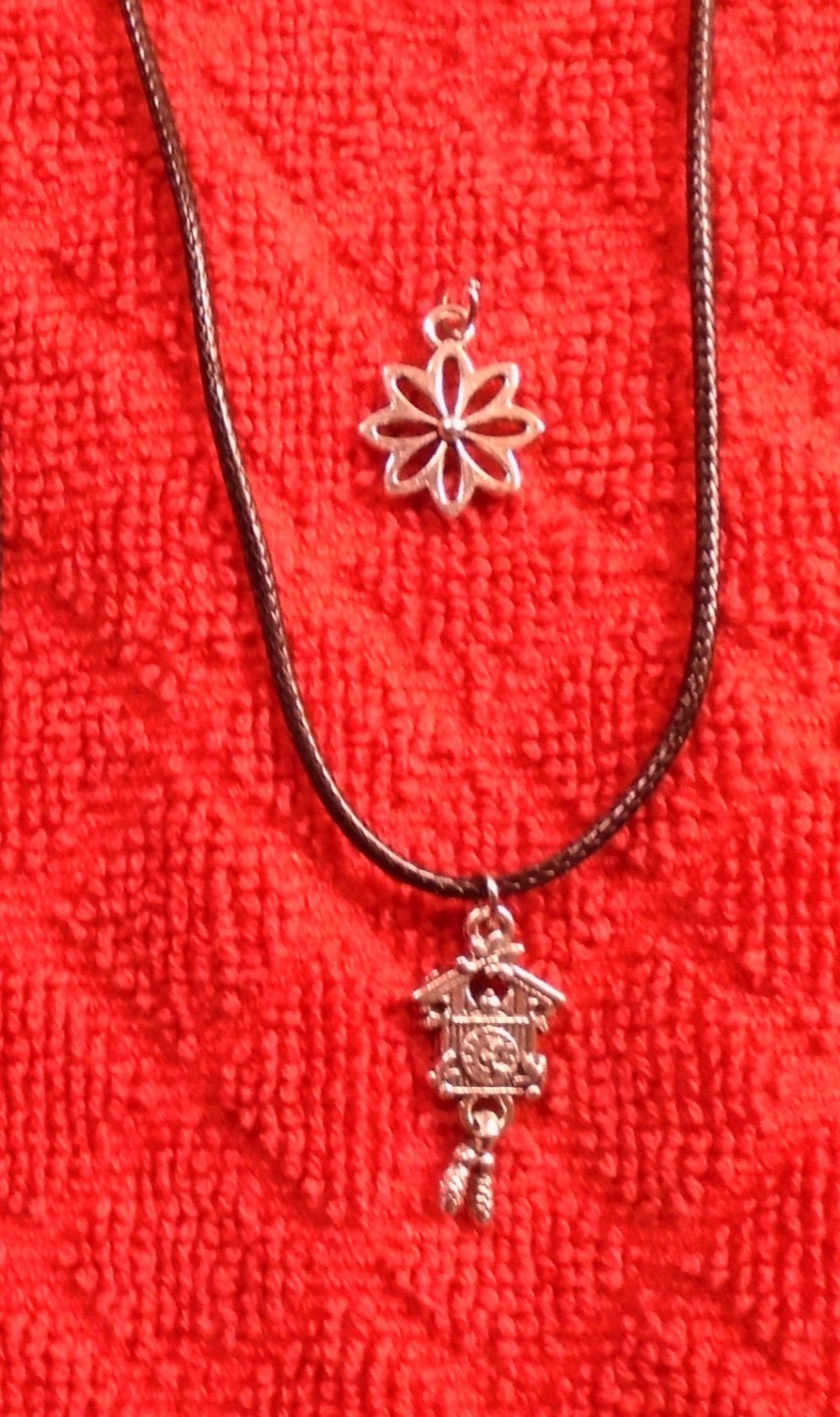 Cuckoo Clock Charm Necklace German Swiss Clock Oktoberfest Black Rope Chain+NEW
