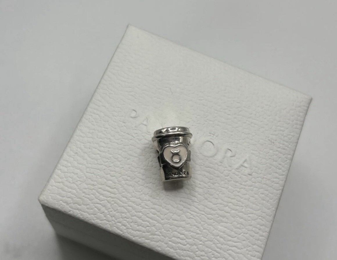 PANDORA Sterling Silver 925 Cup Bead Charm w/ Pink Enamel Heart – Signed