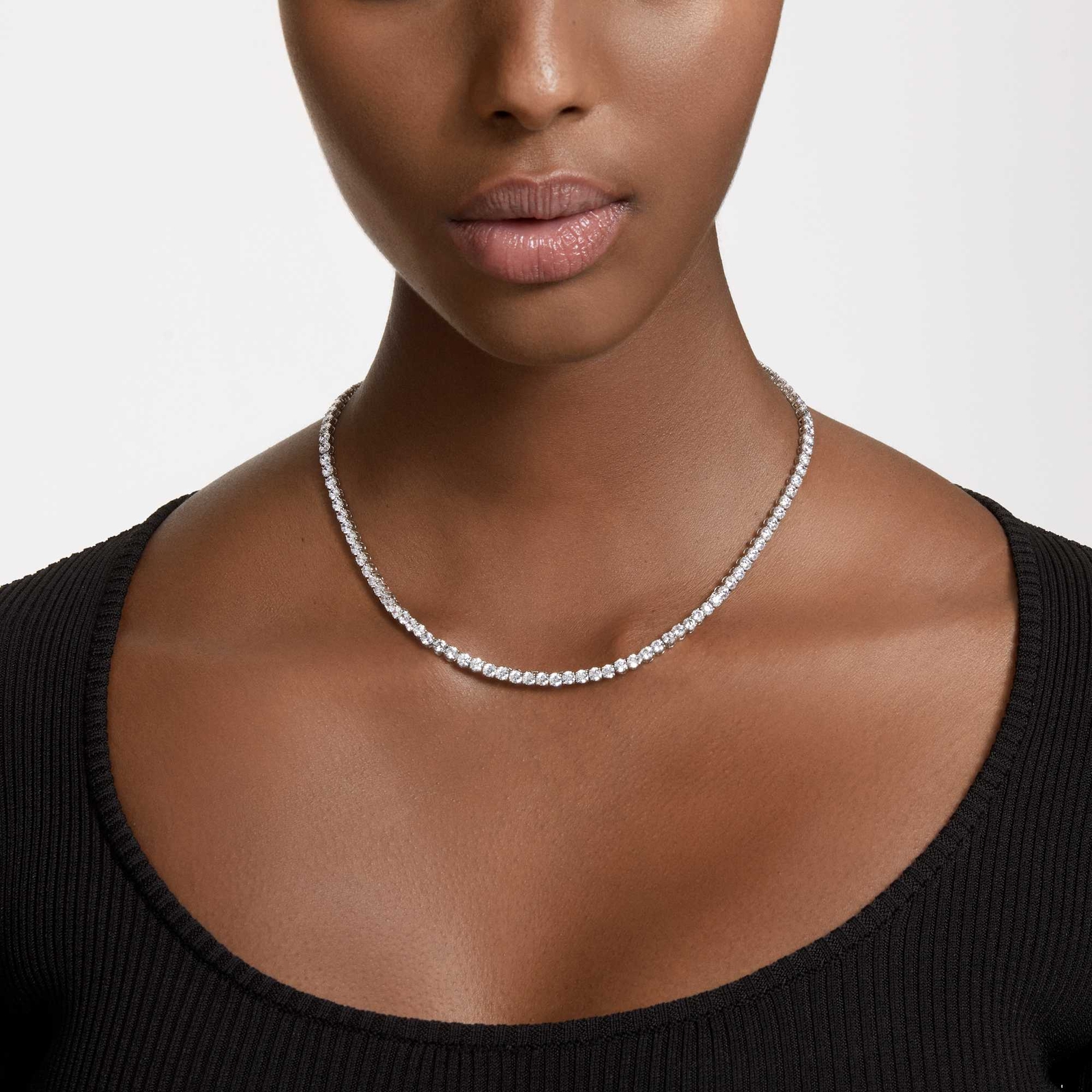 Swarovski Matrix Tennis Set Round Cut, White, Rhodium Plated Necklace & Earrings