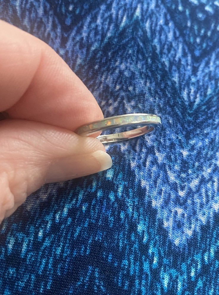 Ring White Opal Inlay Silver Stackable Size 6