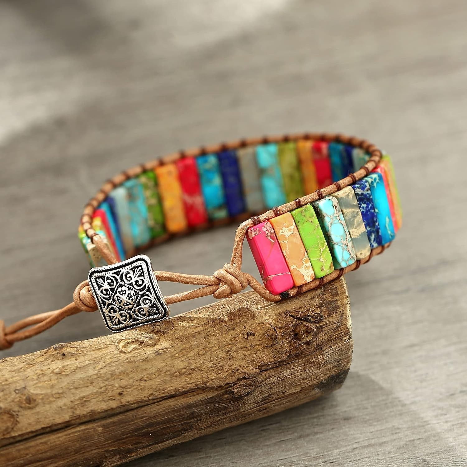 Handmade Boho Chakra Bracelet – Natural Stone & Crystal Wrap Jewelry