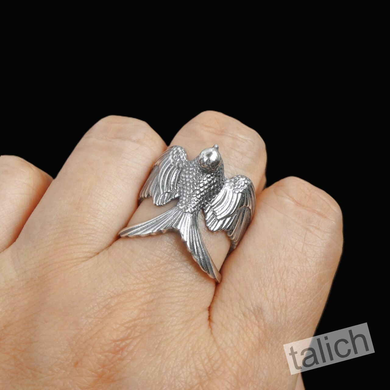 Unique 925 Sterling Silver Detailed Open Wing Bird Swallow Wrap Ring Adjustable