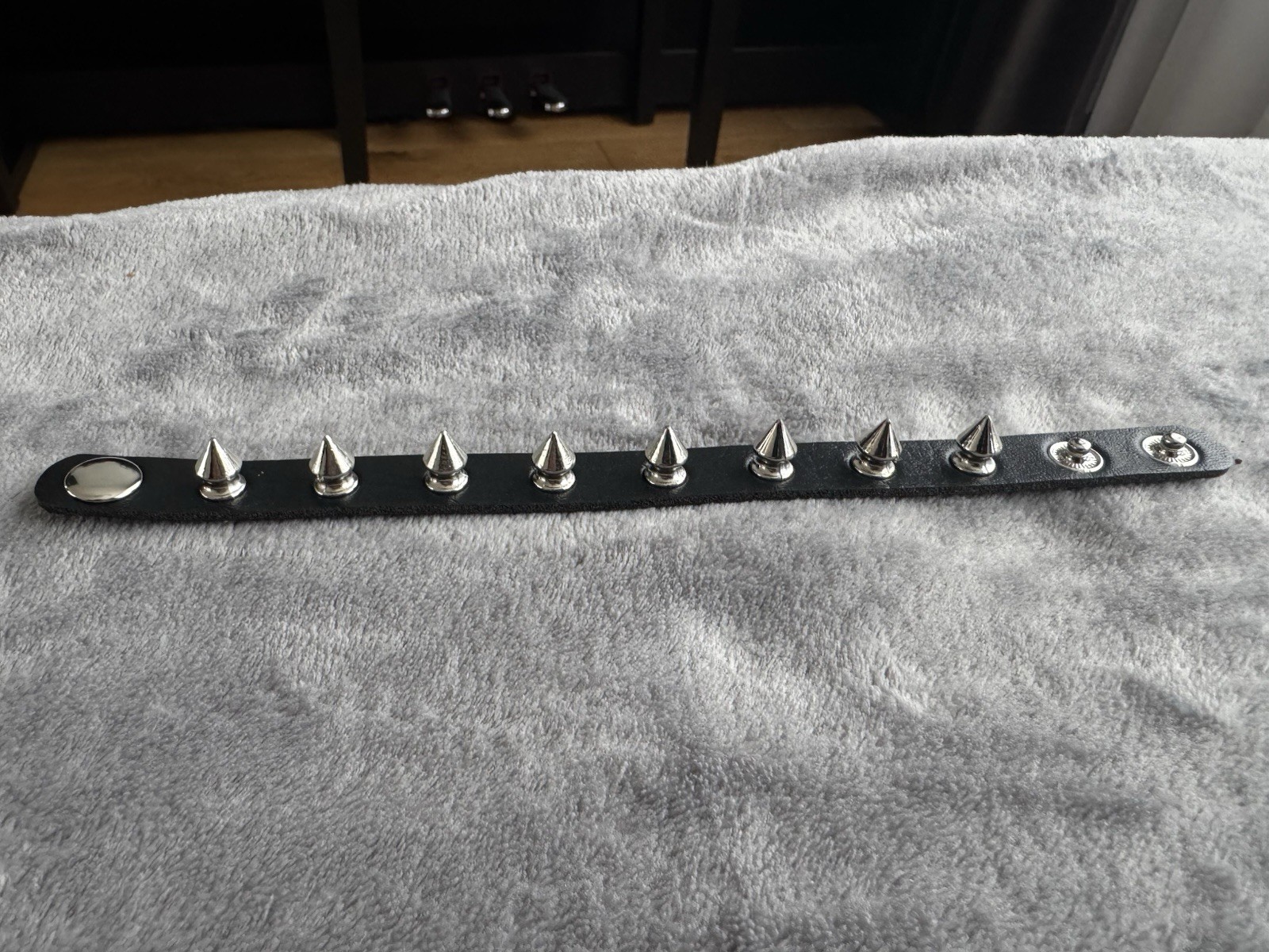 Goth Punk Studded Bracelet Set (3 Pack) Black Leather Look, Spikes & Chain, New