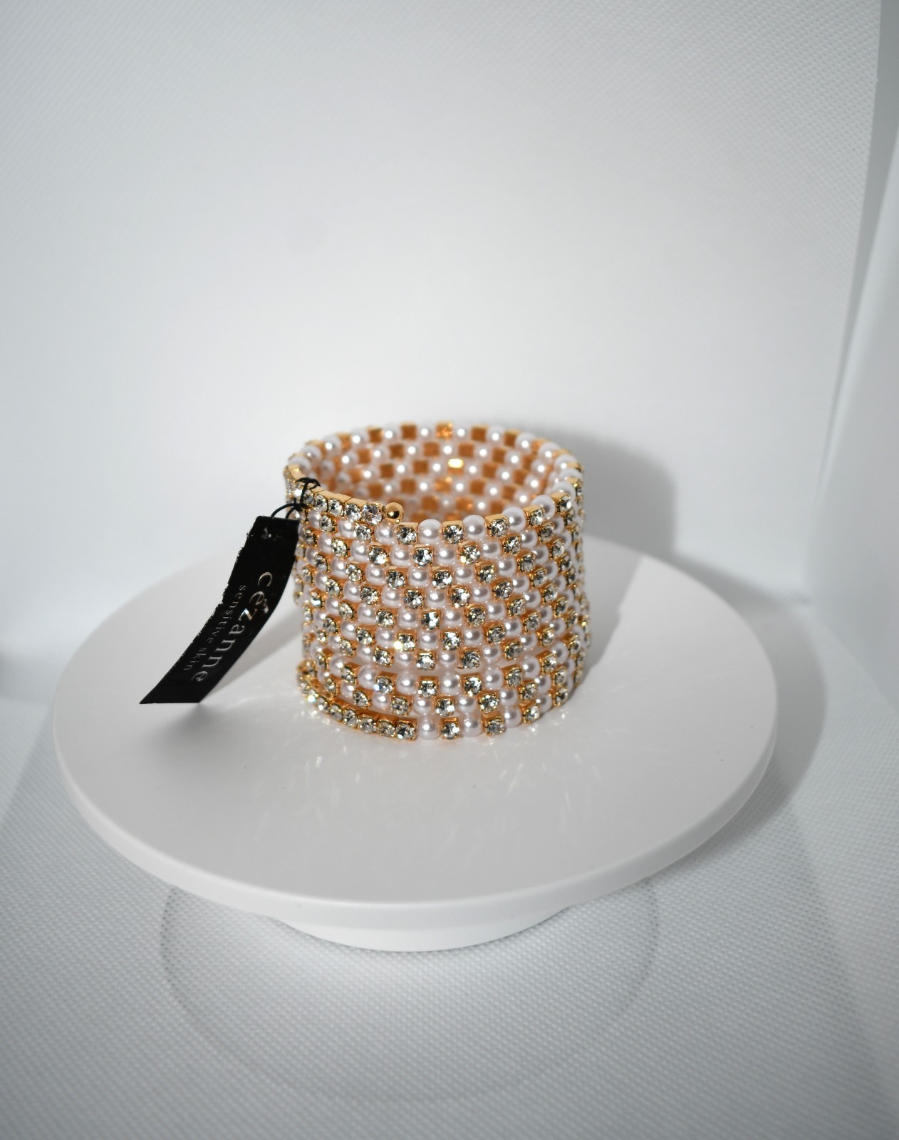 Cezanne Gold Coiled Pearl & CZ Slip On Bracelet #MRB34625GLD NWT