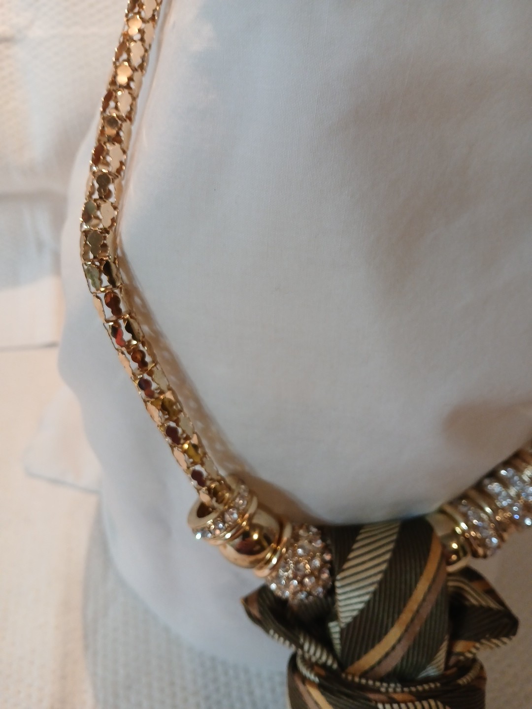 Womens Tie Necklace Repurpose Color Brown & Tan Comes With Broch & Necklace