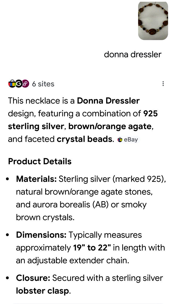 DONNA DRESSLER 17″ Chunky Brown/Orange Agate & Crystal 925 Sterling Necklace