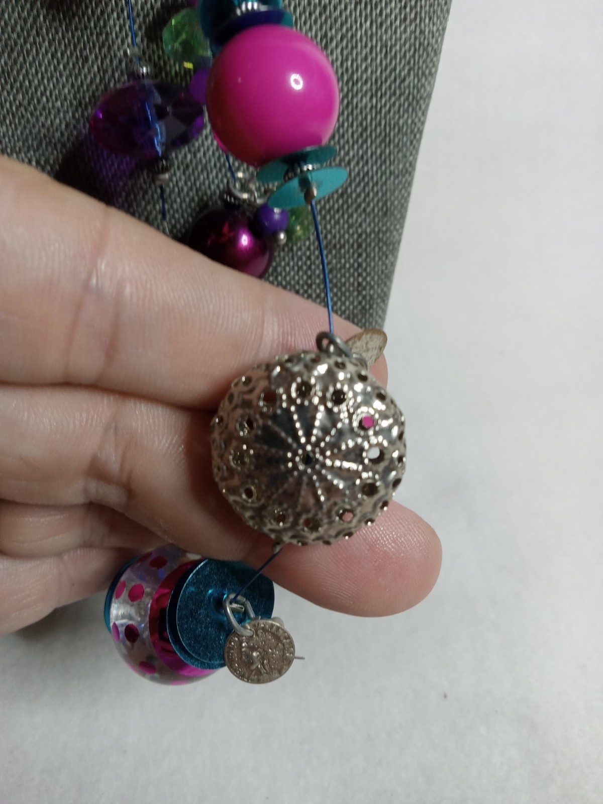 Multicolor Beaded Silver Accent Beads Layered Statement Glass & Sequin Necklace