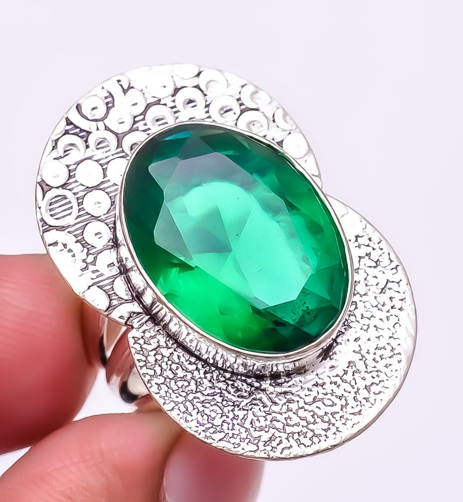 Tsavorite Quartz Gemstone 925 Silver Plated Jewelry Ring s.7 T8691