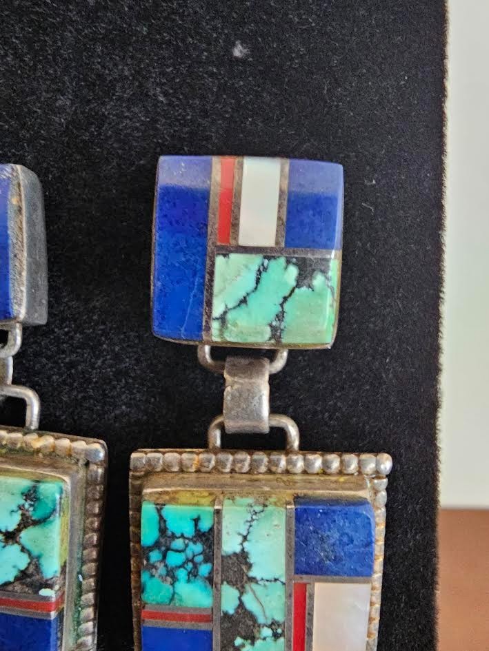Antique Native American Earrings, Silver (925) and Multi-Stone setting