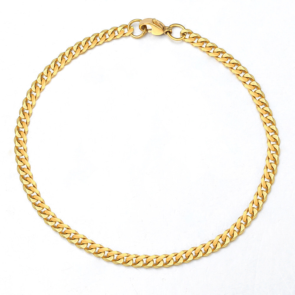 3MM Gold Plated Curb Cuban Chain Necklace Bracelet Jewelry Set Stainless Steel