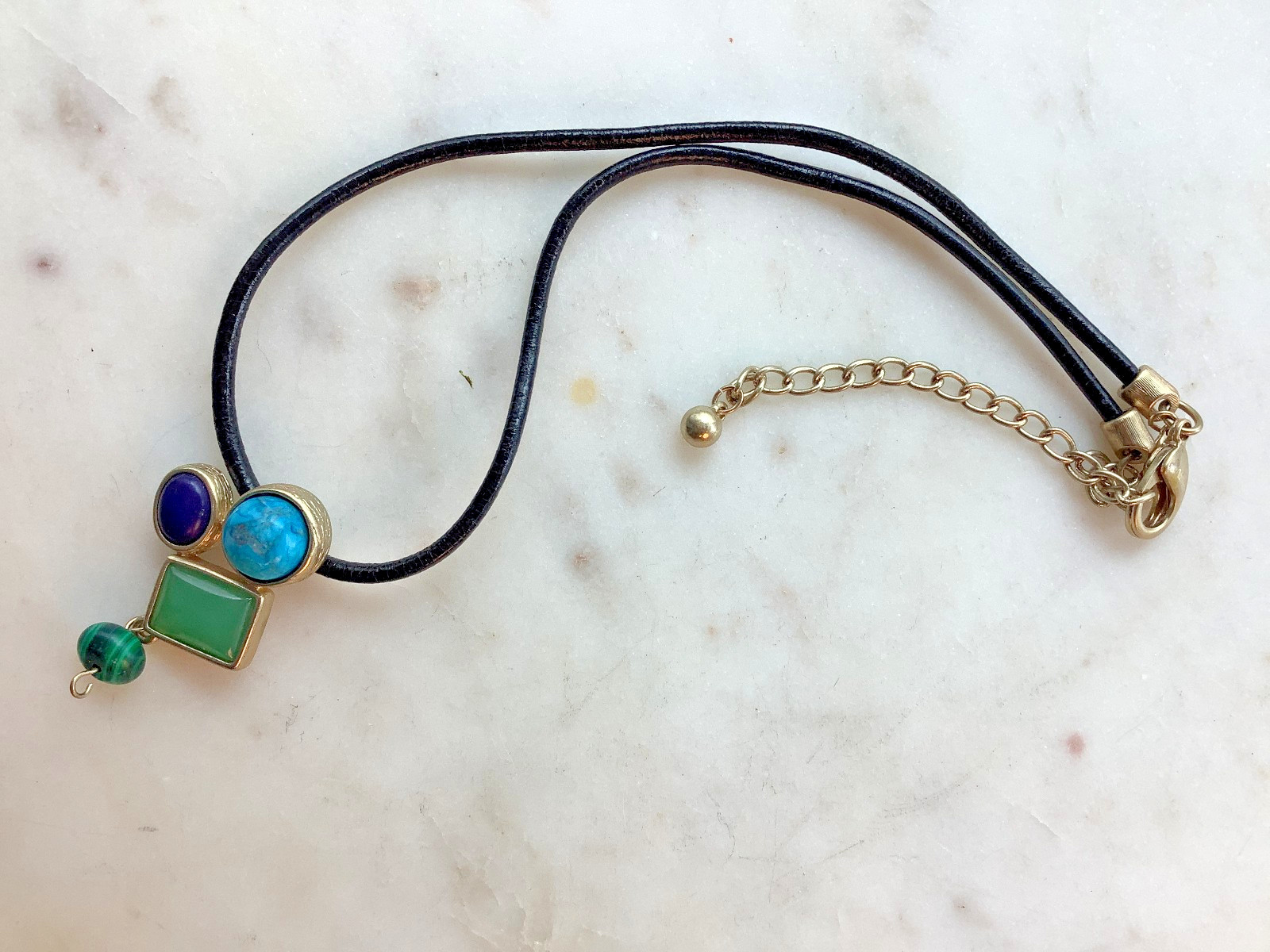 Chicos Necklace Silver Tone Bohemian Pendant Geometric Artsy Black Cord Fashion