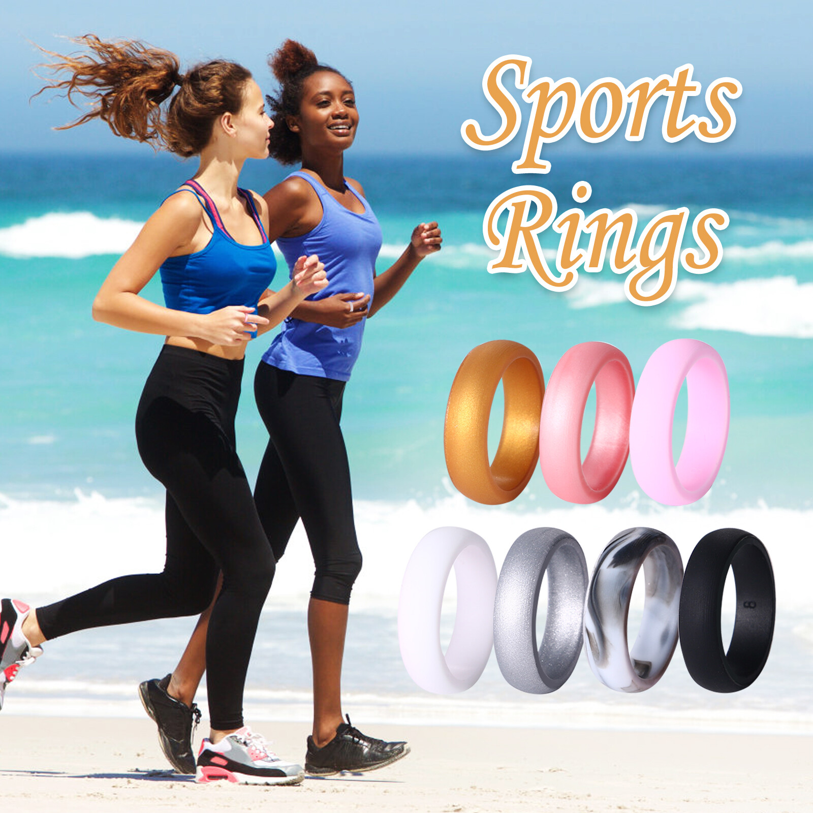 7Colors 8MM Women Silicone Rubber Comfort Fit Sports Wedding Ring Bands Size4-12