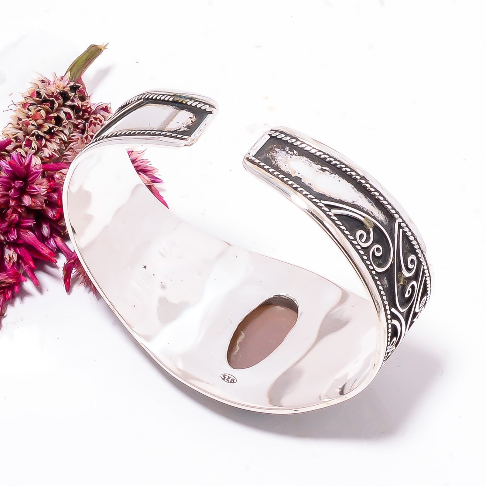 Peach Moonstone – Sri Lanka 925 Sterling Silver Bali Cuff|C968558710