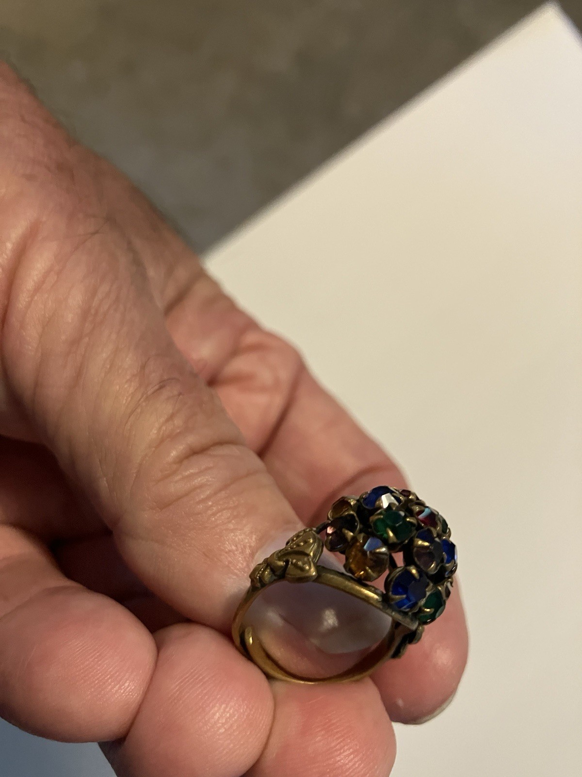 Dome Shaped Red Green Blue Gold Colored Gold Tone Adj Ring Size 6