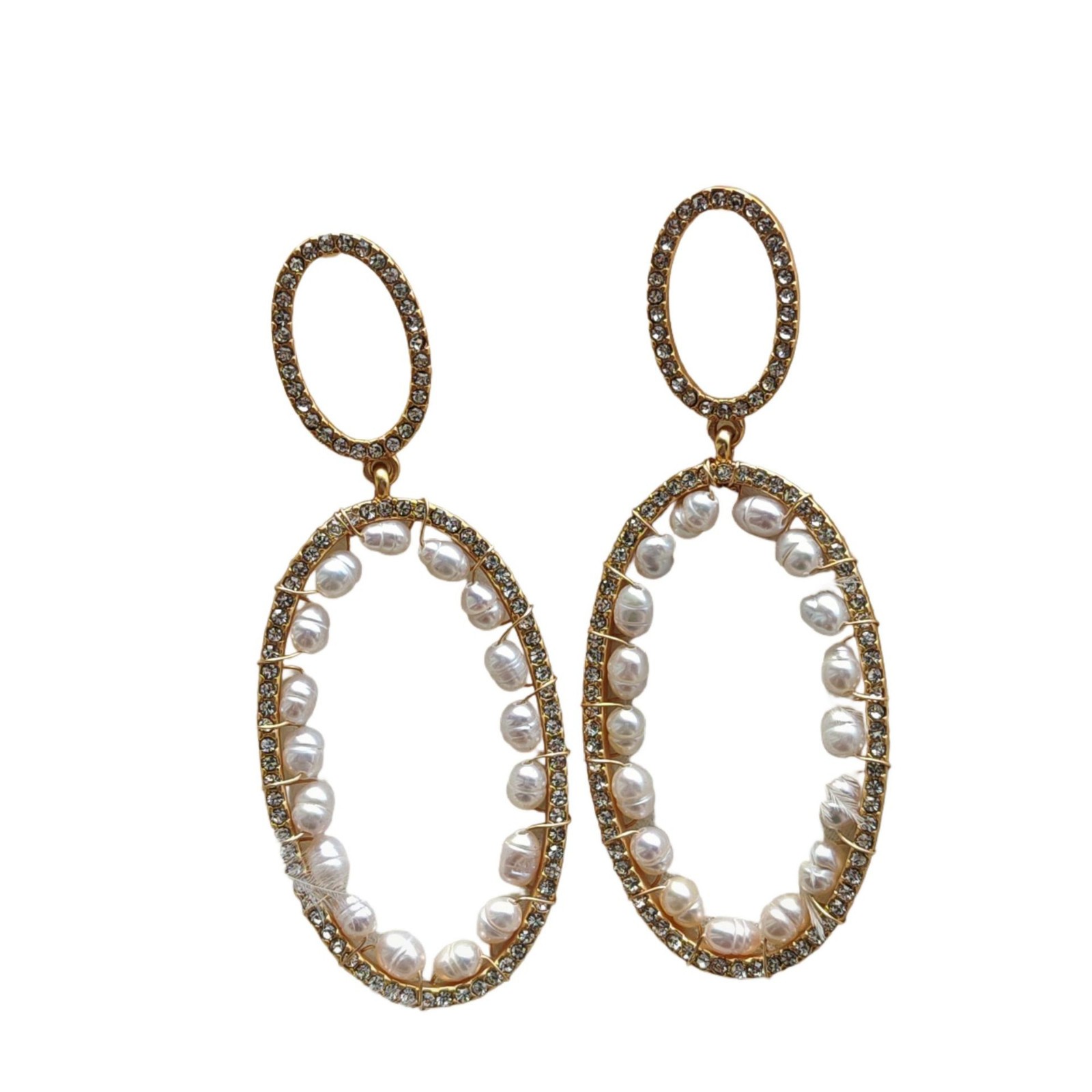 Handmade Woven Pearl Oval Hoop Stud Earrings Daily Elegant Women Jewelry