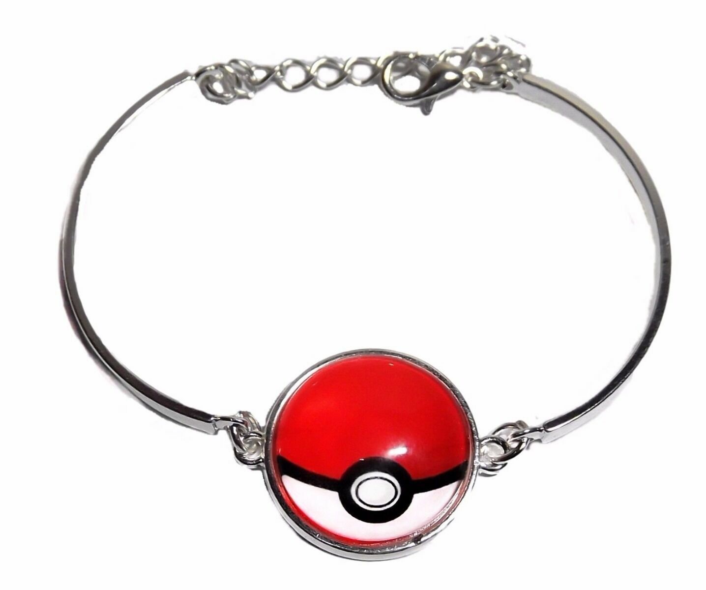 Pokeball Silvertone Enamel Metal Bracelet