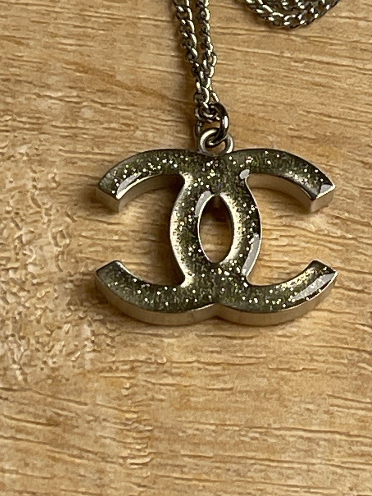 Authenticated Chanel Logo Crystal Glitter Pendant Necklace