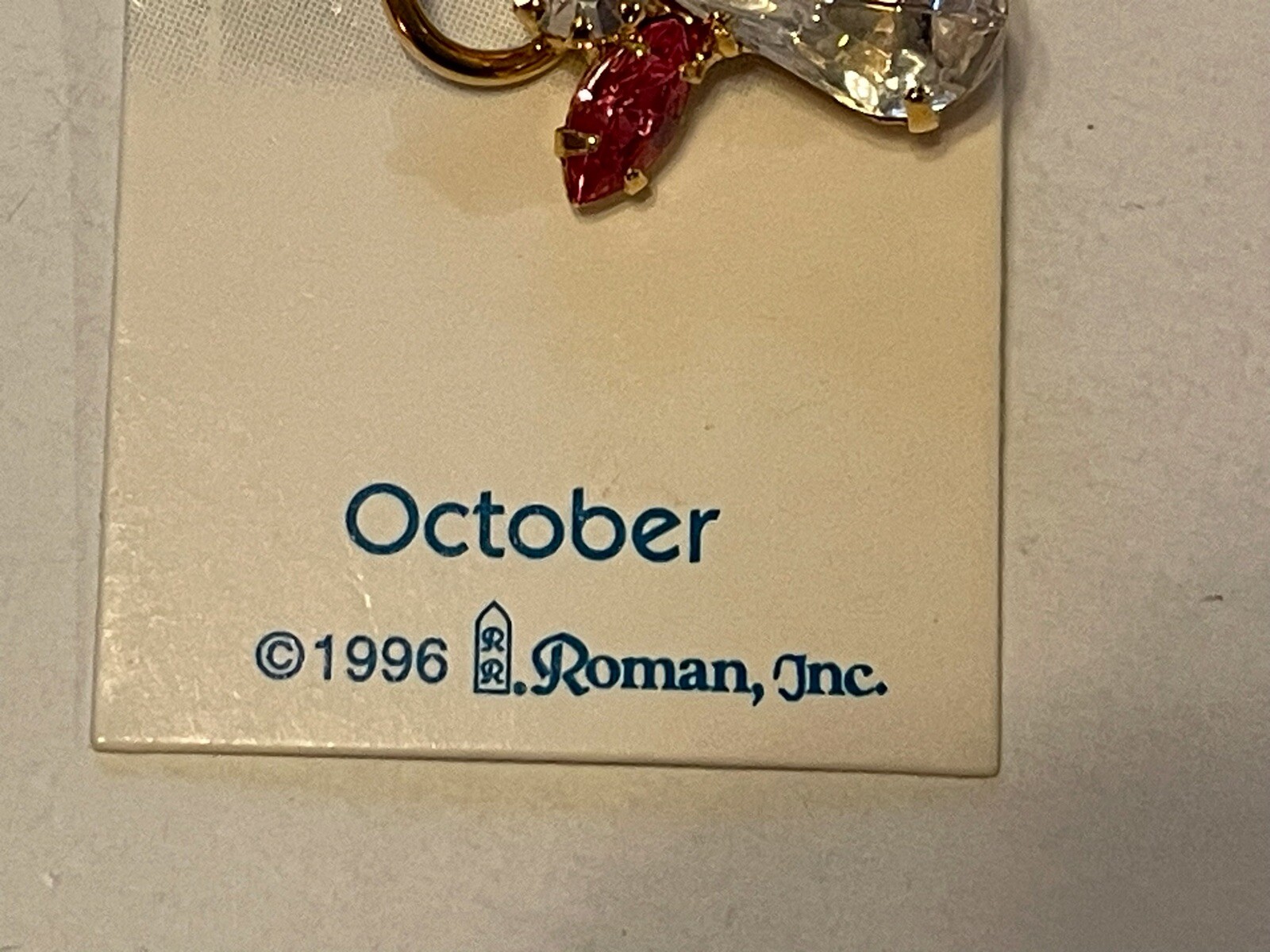 1996 October Birthstone Angel Charm Pendant Vintage Roman Inc NEW Rhinestones