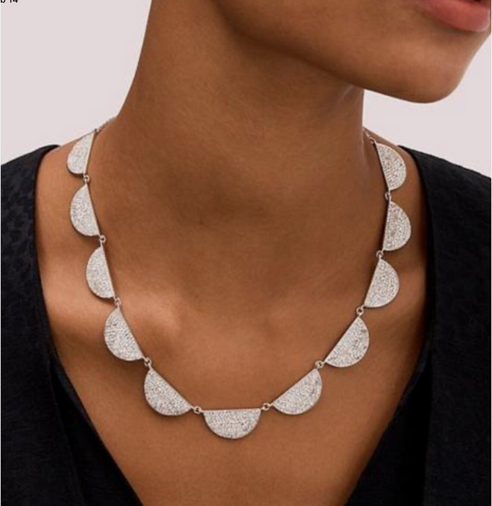 Kate Spade New York Mod Scallop Pave Necklace Silver RETAIL $168