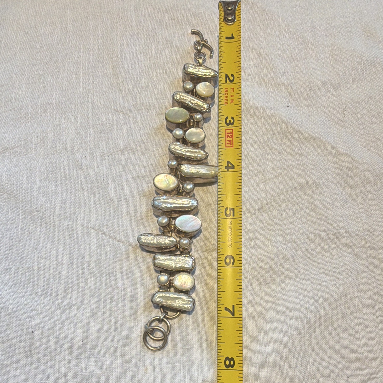 Artisan silverShell & Pearl Link Bracelet Toggle Clasp