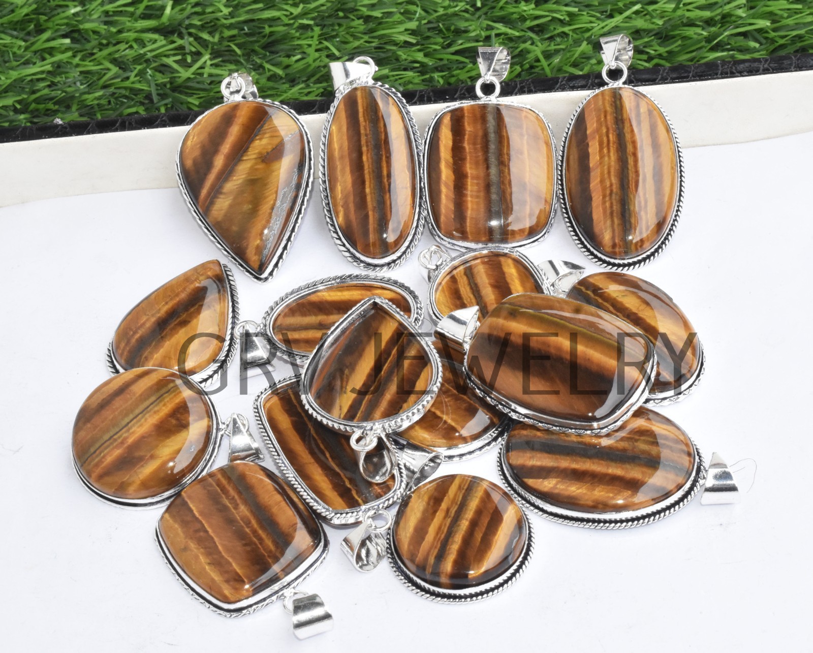 1-1000 Pcs Tiger Eye Gemstone Handmade Pendant Lot Bulk: 925 Silver Plated WH-2