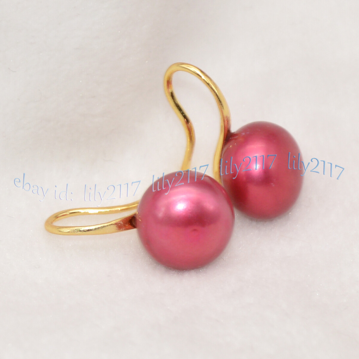 11-12mm Genuine Natural Deep Red Akoya Freshwater Pearl Dangle Hook Earrings