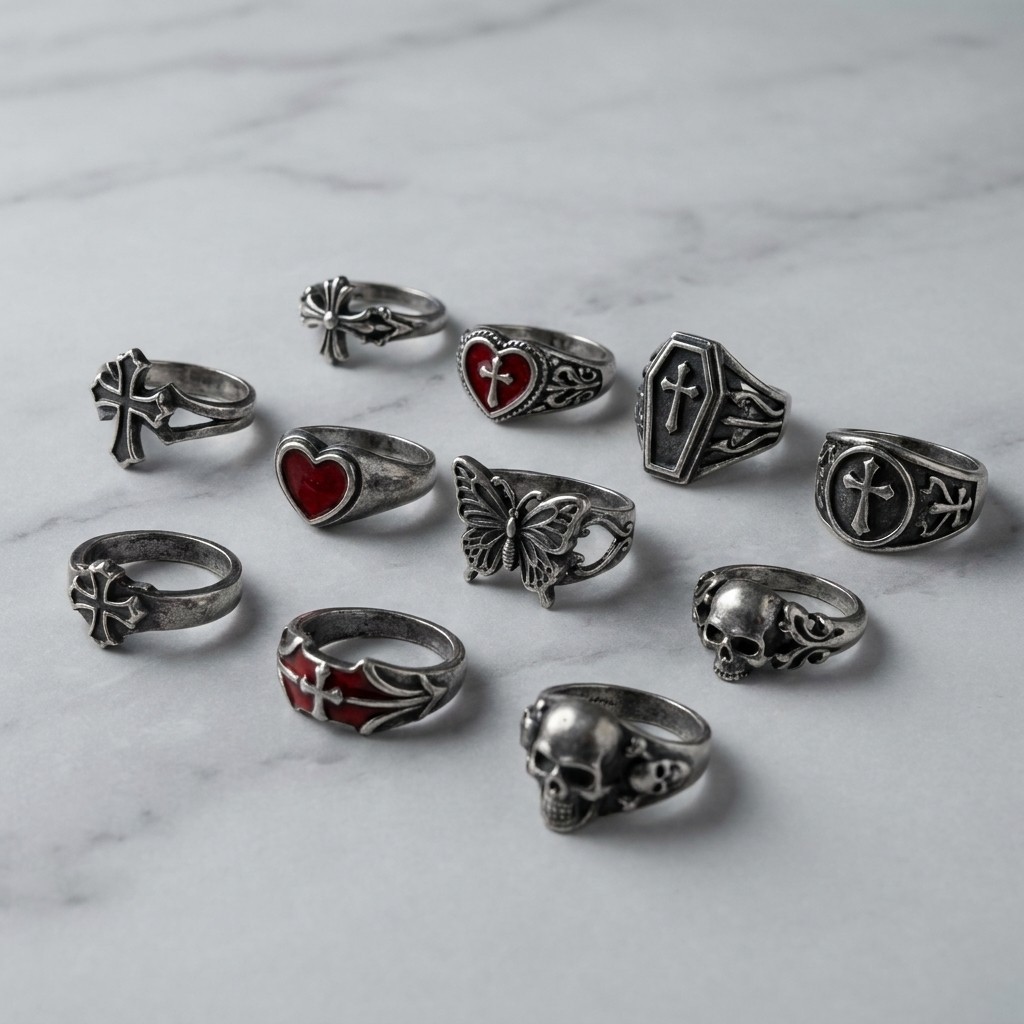 20pcs Rings Set Punk Gothic Skull Mixed Women Men Bulk Party Jewelry