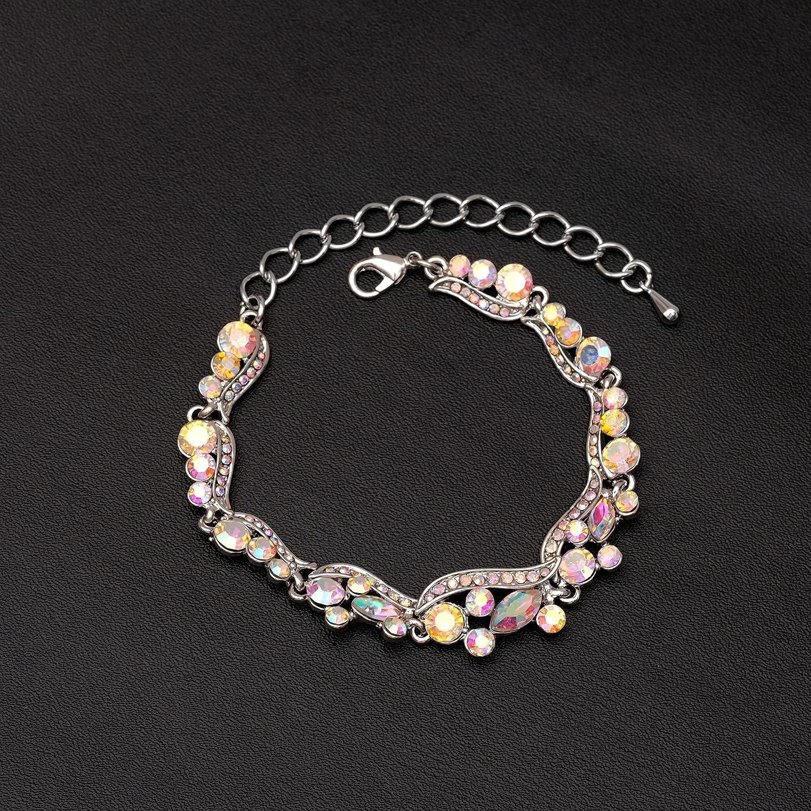 Elegant Austrian Crystal Bridal Choker Necklace Earring Link Bracelet Sets We…
