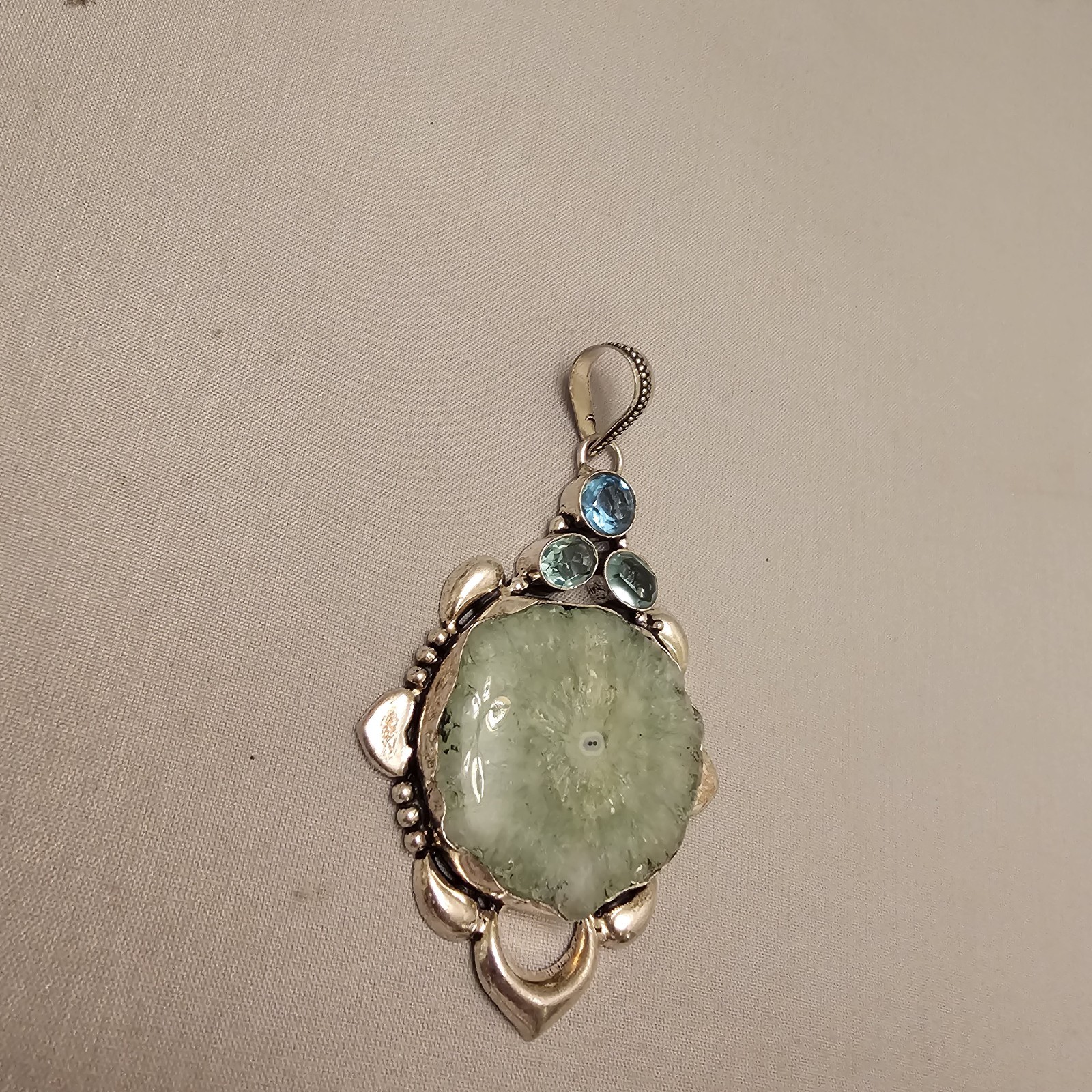 Green Stone Unknown Gemstones in 925 Sterling Silver Pendant About 3 Inches