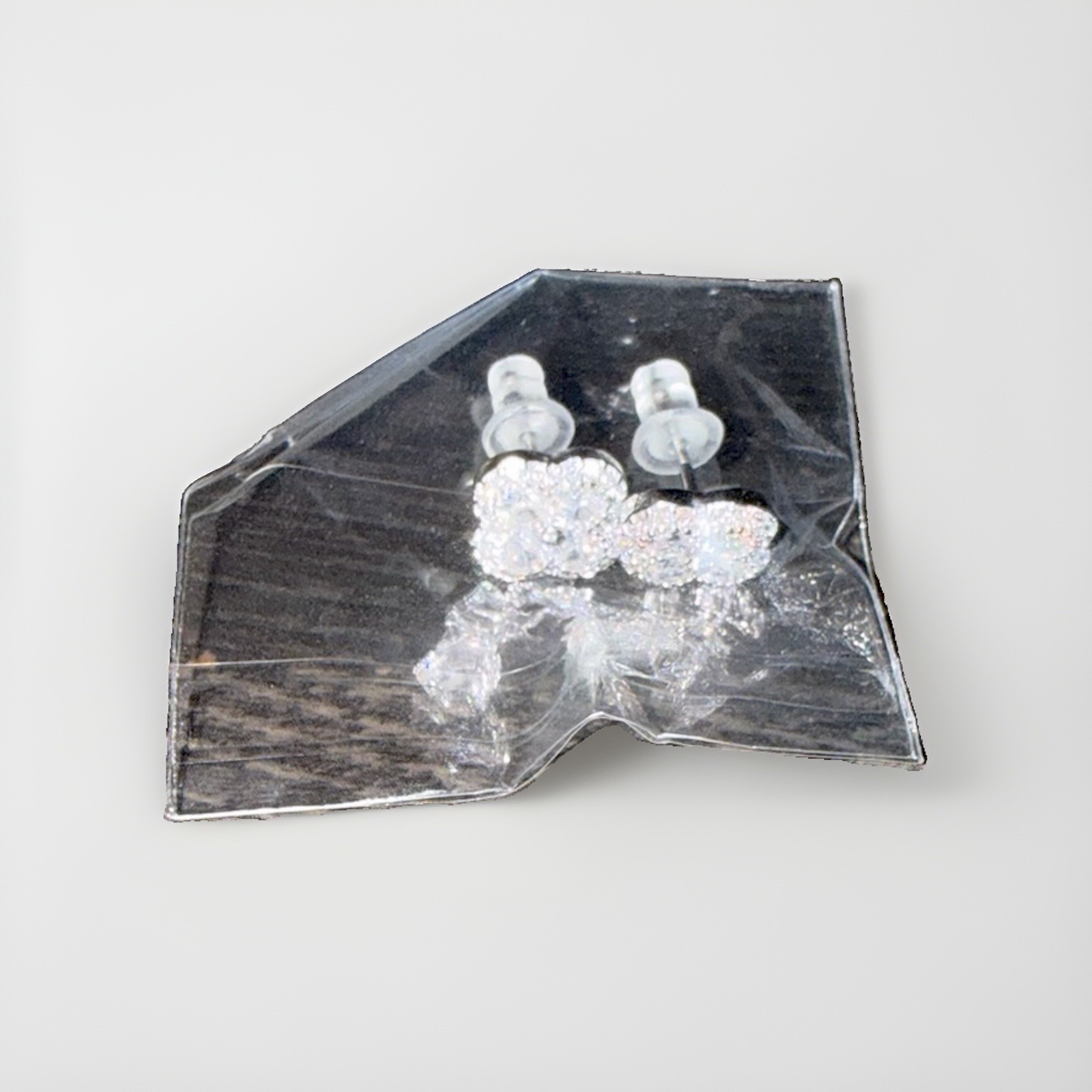 Silver Tone Clear Round Cluster Stud Earrings Nickel-Free Butterfly Backs