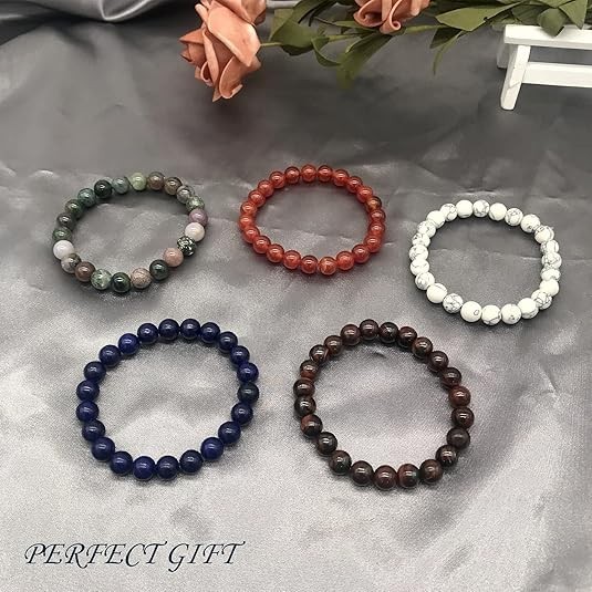 12 PCS 8Mm Semi-Precious Gemstone Bracelet Set Crystal Stone Stretch Bracelets f