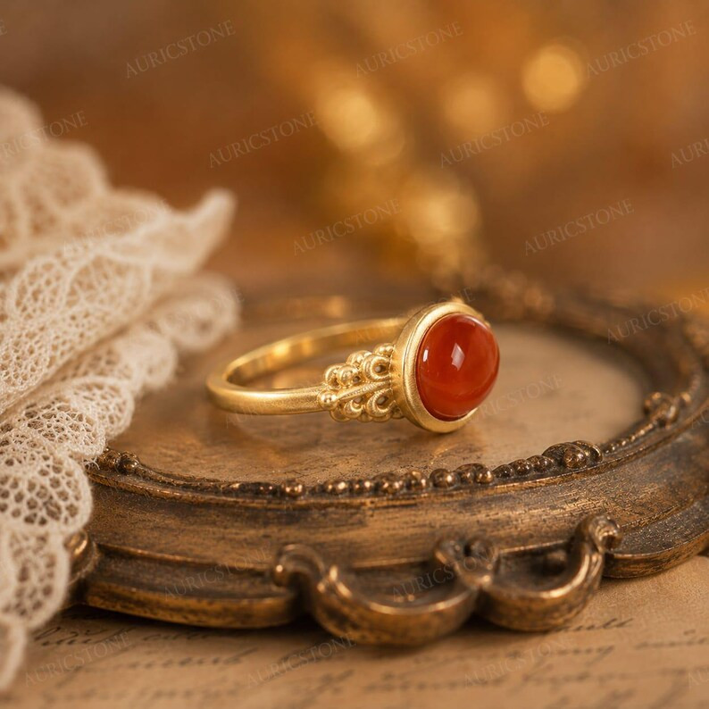 Lab Created Red Coral Ring, Base Metal: Brass Finish: Gold Plated, Gift