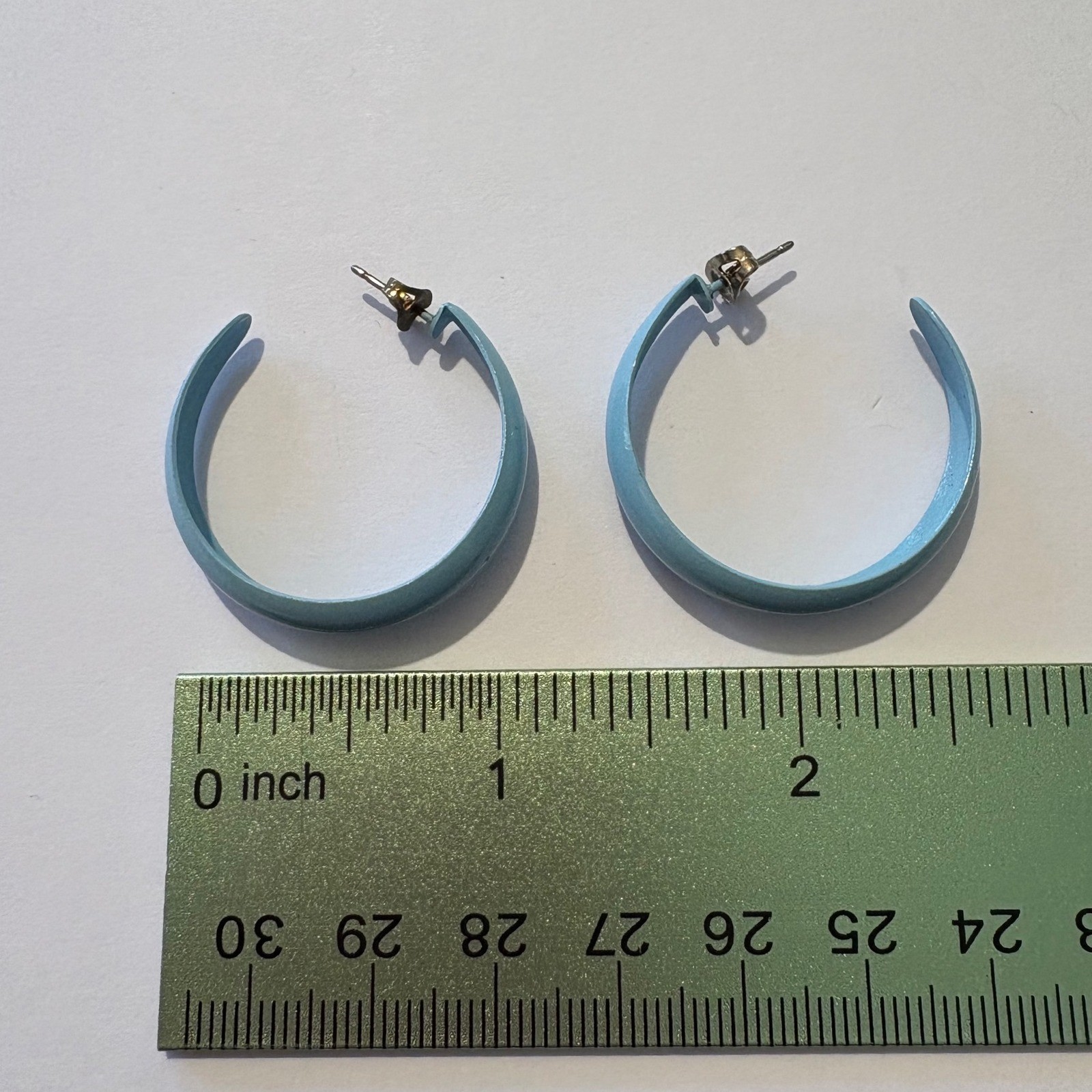 1980s Light Blue Enamel Hoop Earrings Retro C-Shape Post Back Glossy Pastel