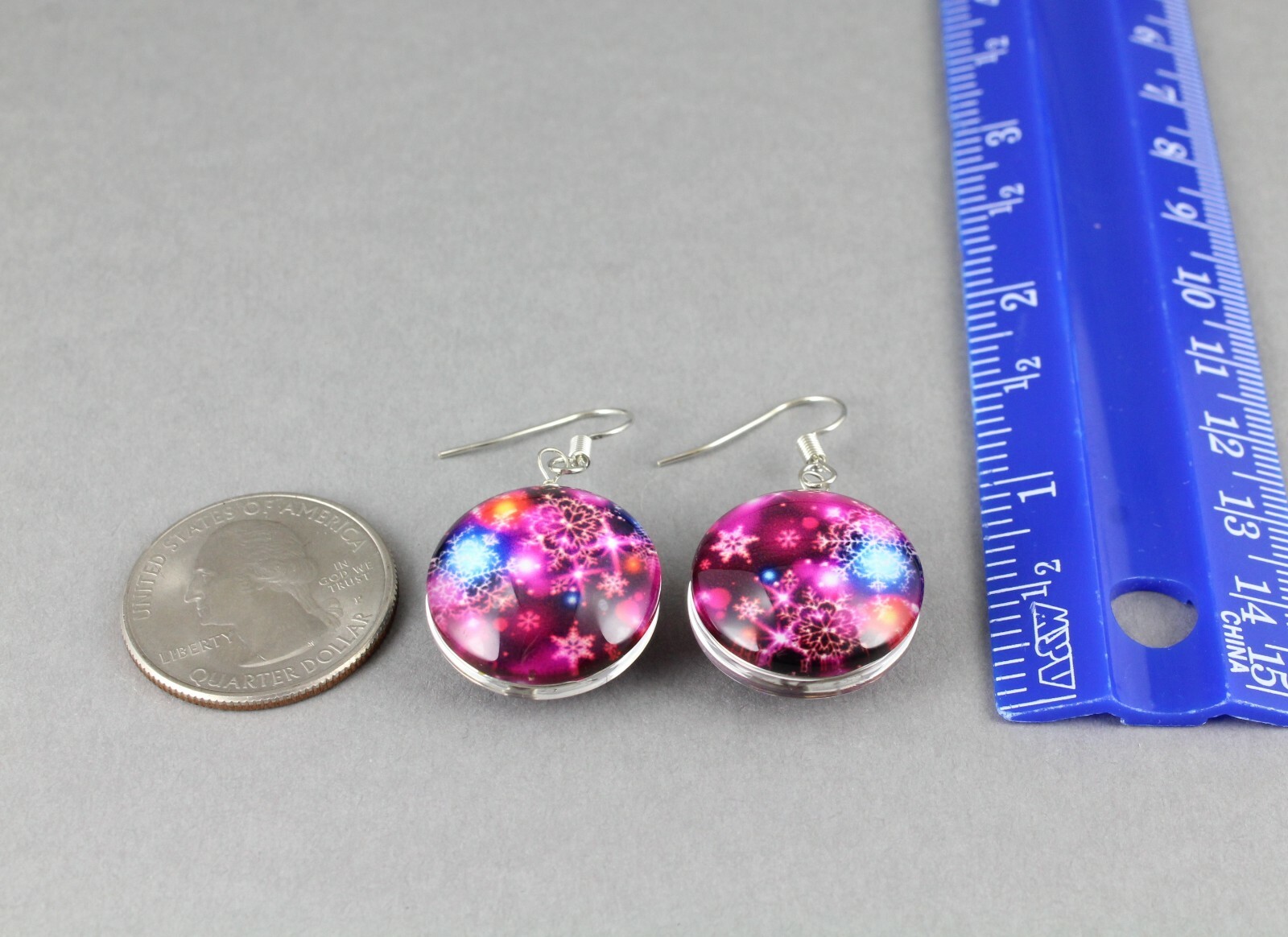 Pink snowflakes earrings earrings dangle jewelry 1 5/8″ long snowy night