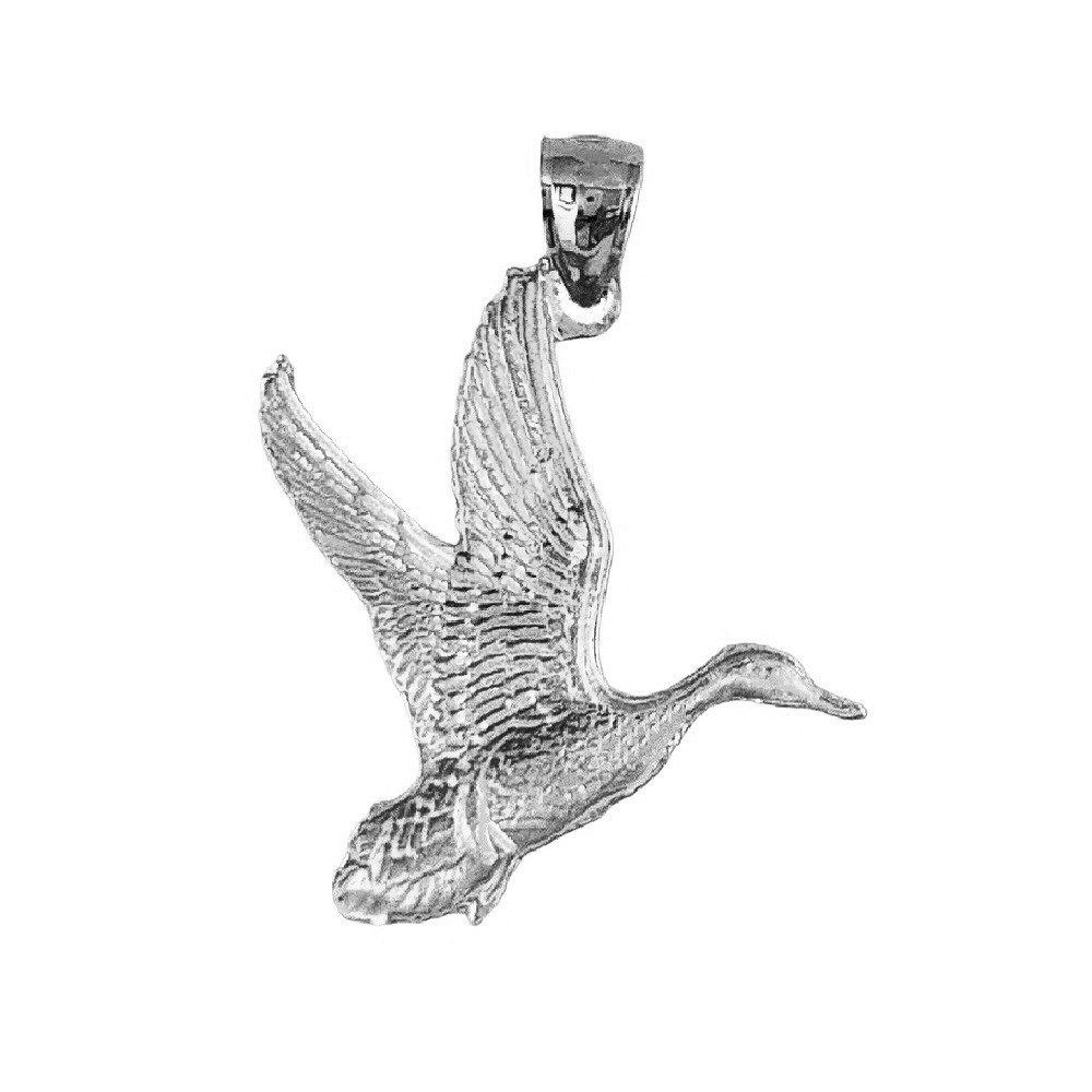 Sterling Silver Duck Mallard Pendant Charm, Made in USA, Italian Box Chain