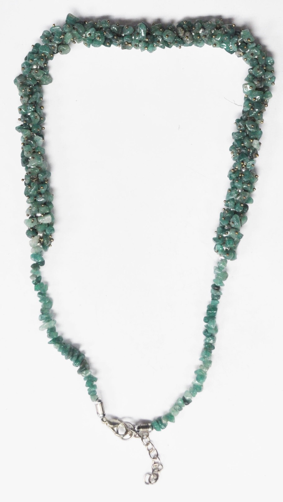 Silver Plated Green Aventurine Popcorn Bead 11mm Cluster Necklace 21″