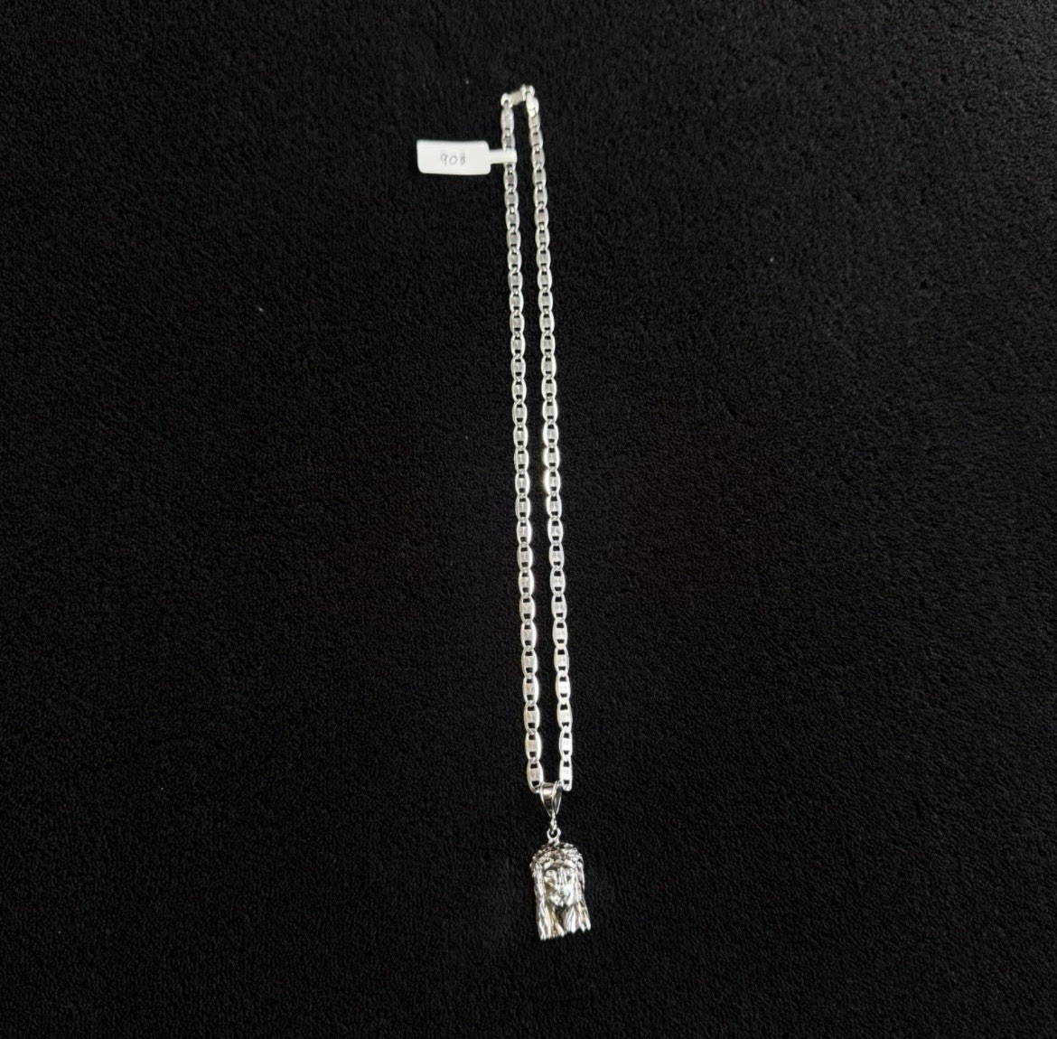 Silver Figaro Chain Necklace Jesus Head Pendant Religious Lobster Closure