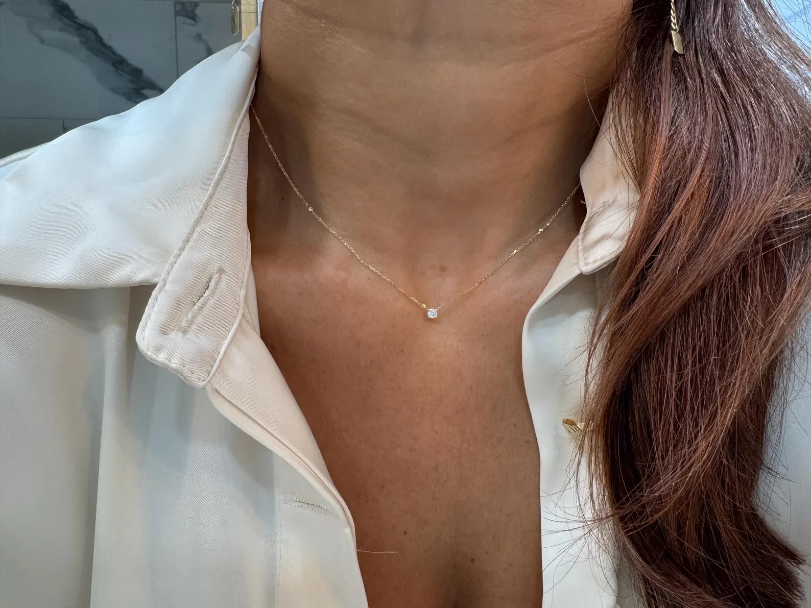 Lab Grown 1.00 Ct Round EF VS Diamond Solitaire Necklace in 14K Yellow Gold