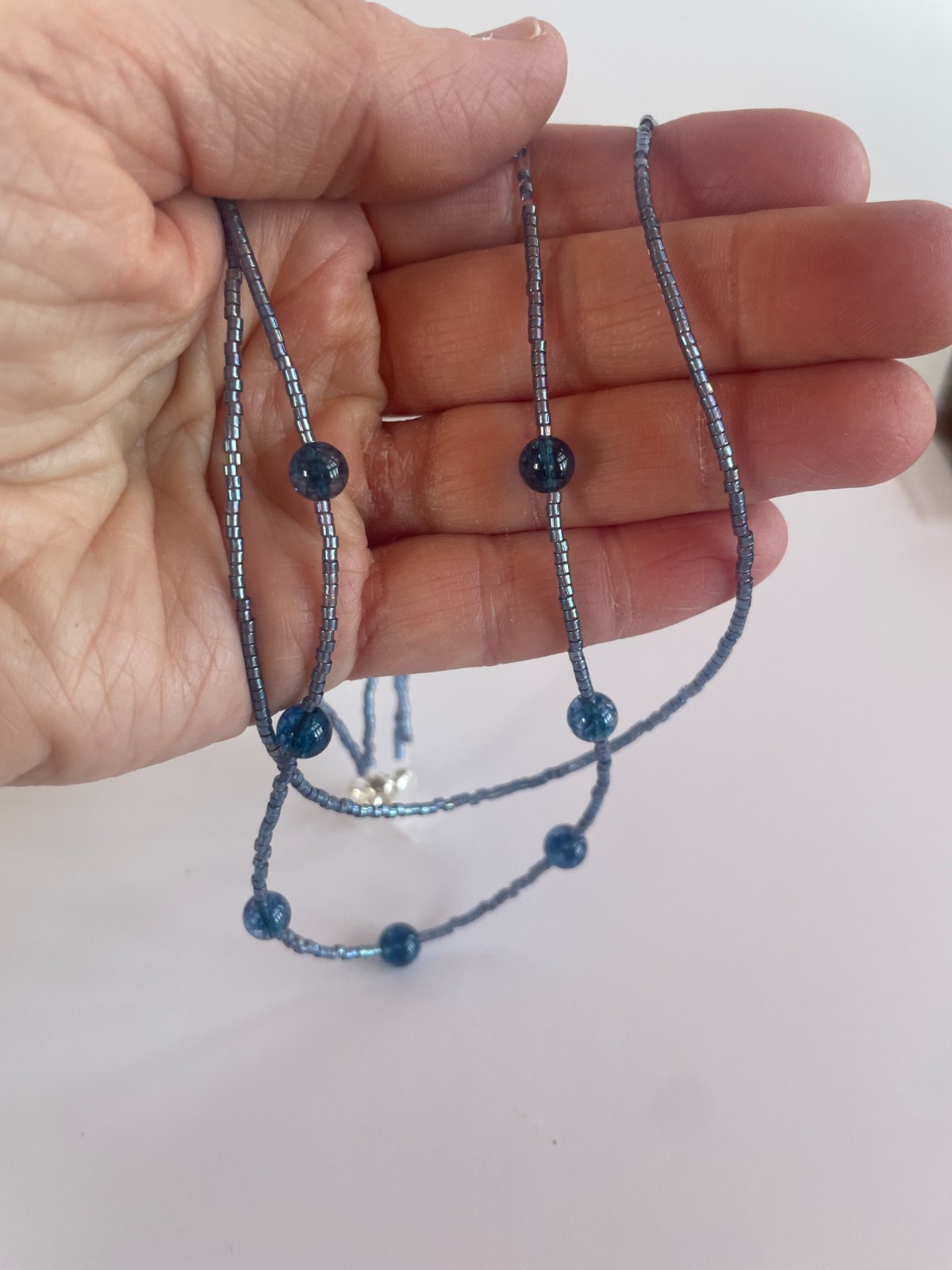 Unique Handmade Double-Strand Deep Blue/Indigo Glass Beaded Necklace