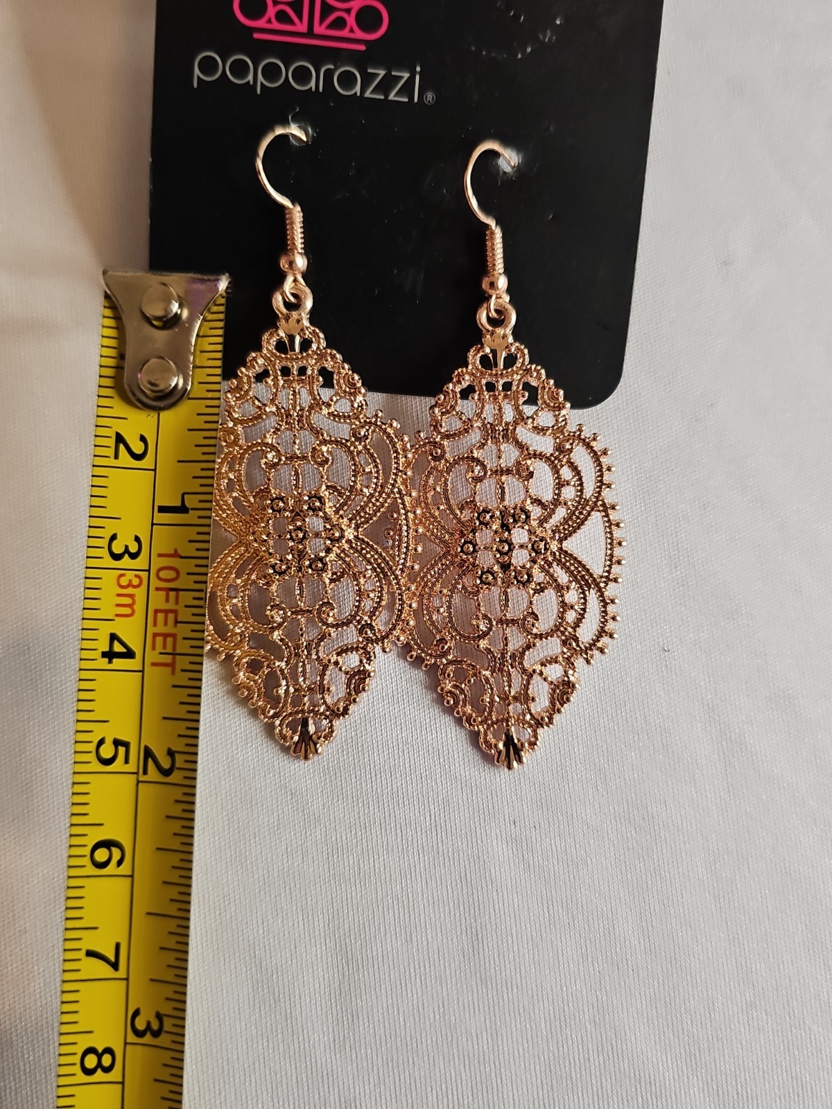 Paparazzi Rose Gold Filigree Dangle Earrings Boho Statement New on Card
