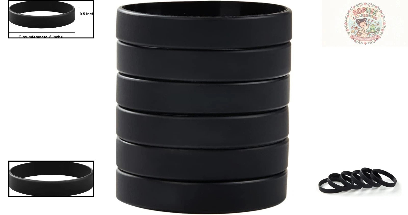 Versatile 6-Piece Black Silicone Wristbands – Ideal for Parties, Sports & Gifts