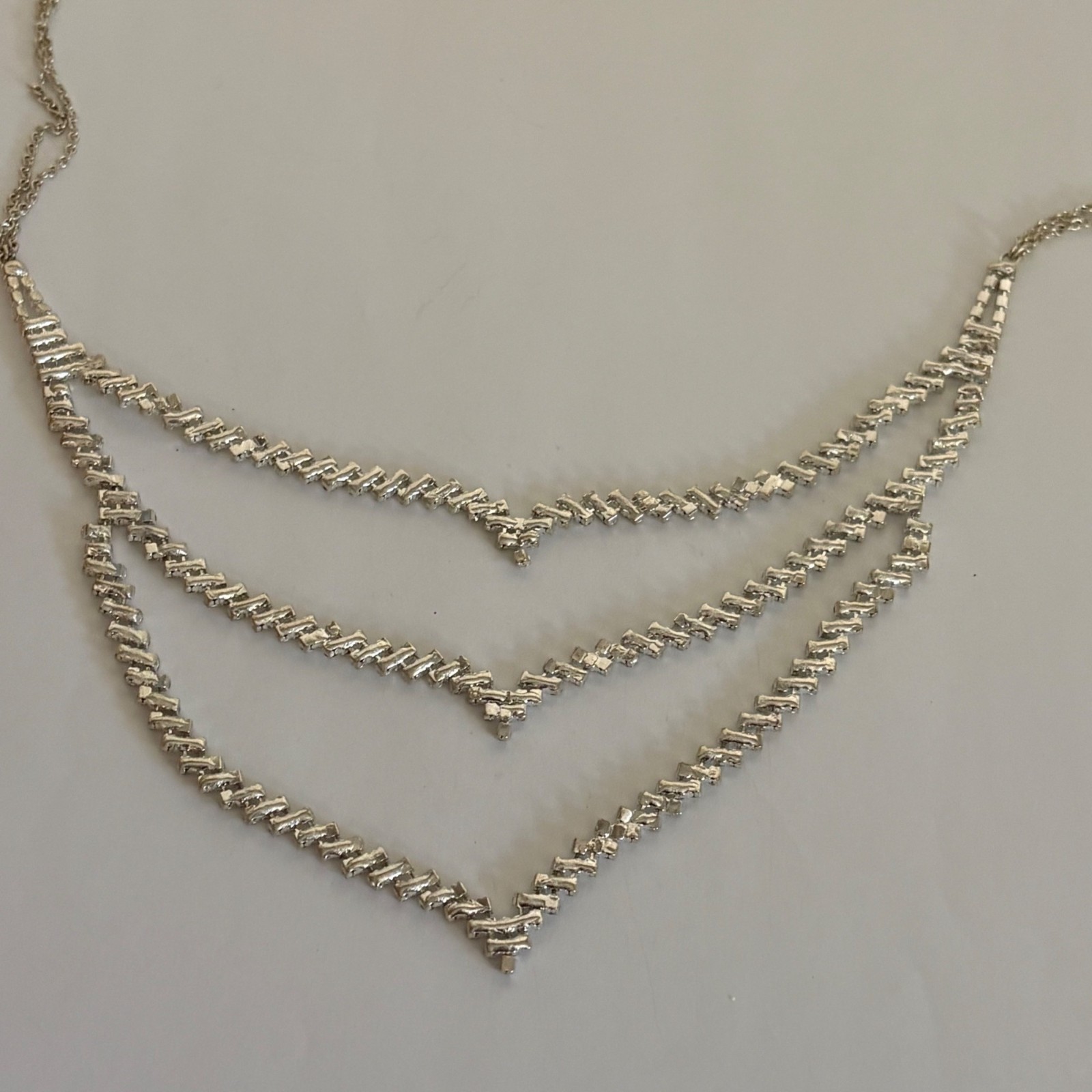 Rhinestone Layered Necklace Silver Tone Lobster Clasp Adjustable Elegant Formal