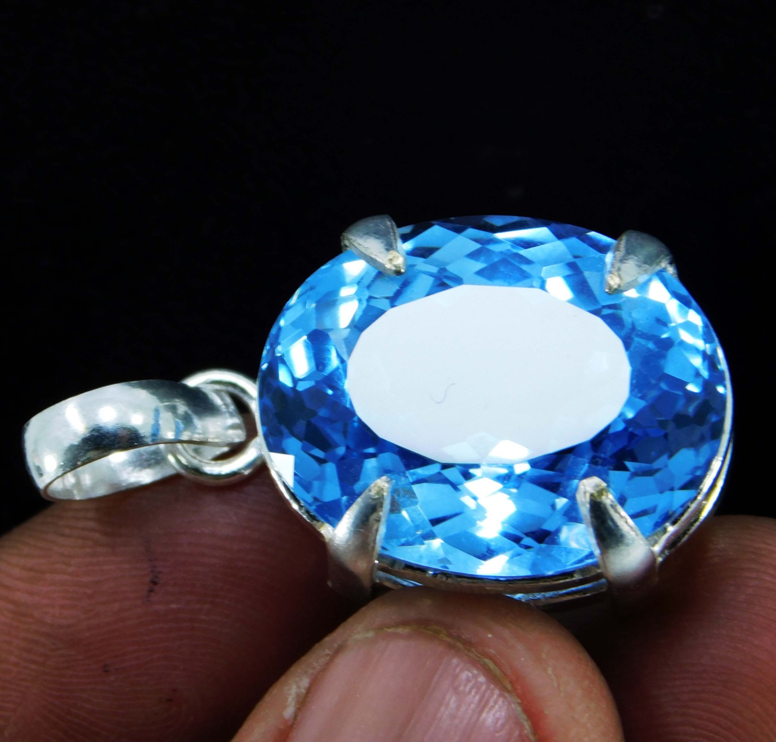 Natural 55.30 CT Certified Blue Sapphire Loose Gemstone Pendant 925 Solid Silver