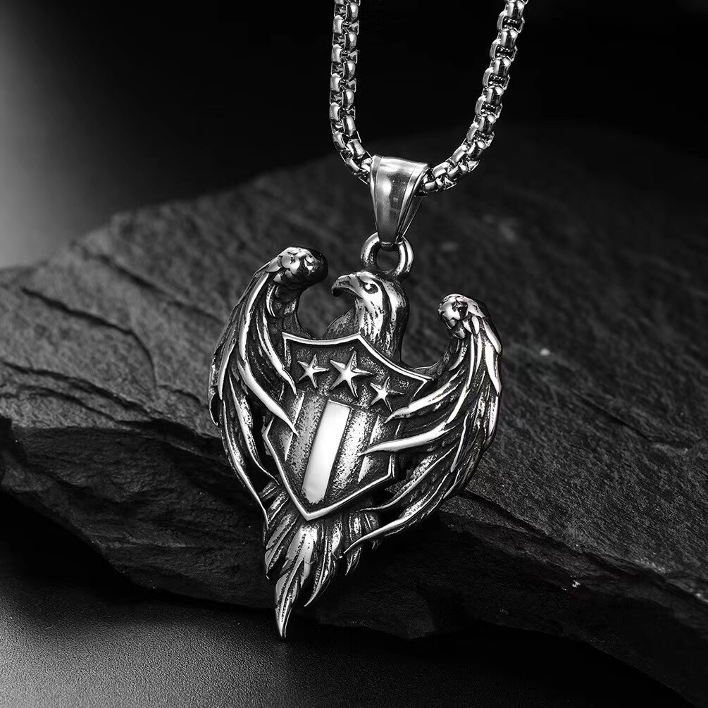 Mens American Bald Eagle Pendant Punk Biker Necklace Stainless Steel Chain 24″