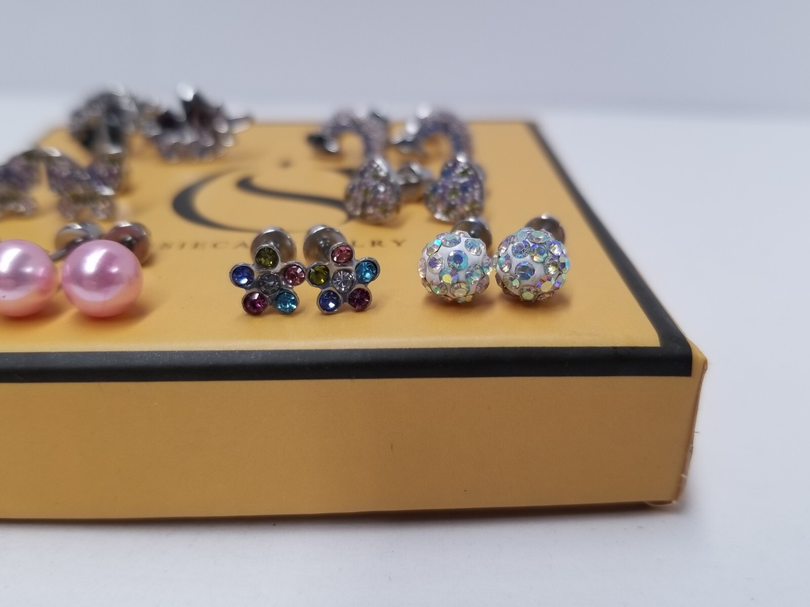 CASSIECA “Joyful Fantasy” 8 Pair Colorful CZ Stainless Steel Screw Back Earrings