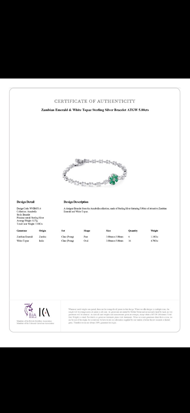 Zambian Emerald Bracelet with White Topaz in Sterling Silver 6.69cts