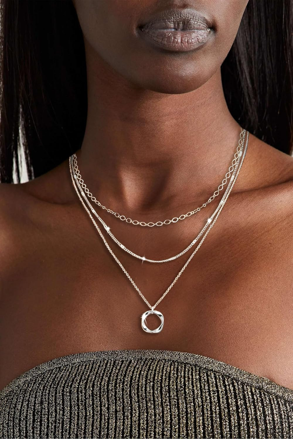 Layered Silver Necklaces for Women, Sterling Silver Stackable Stack Choker Neckl