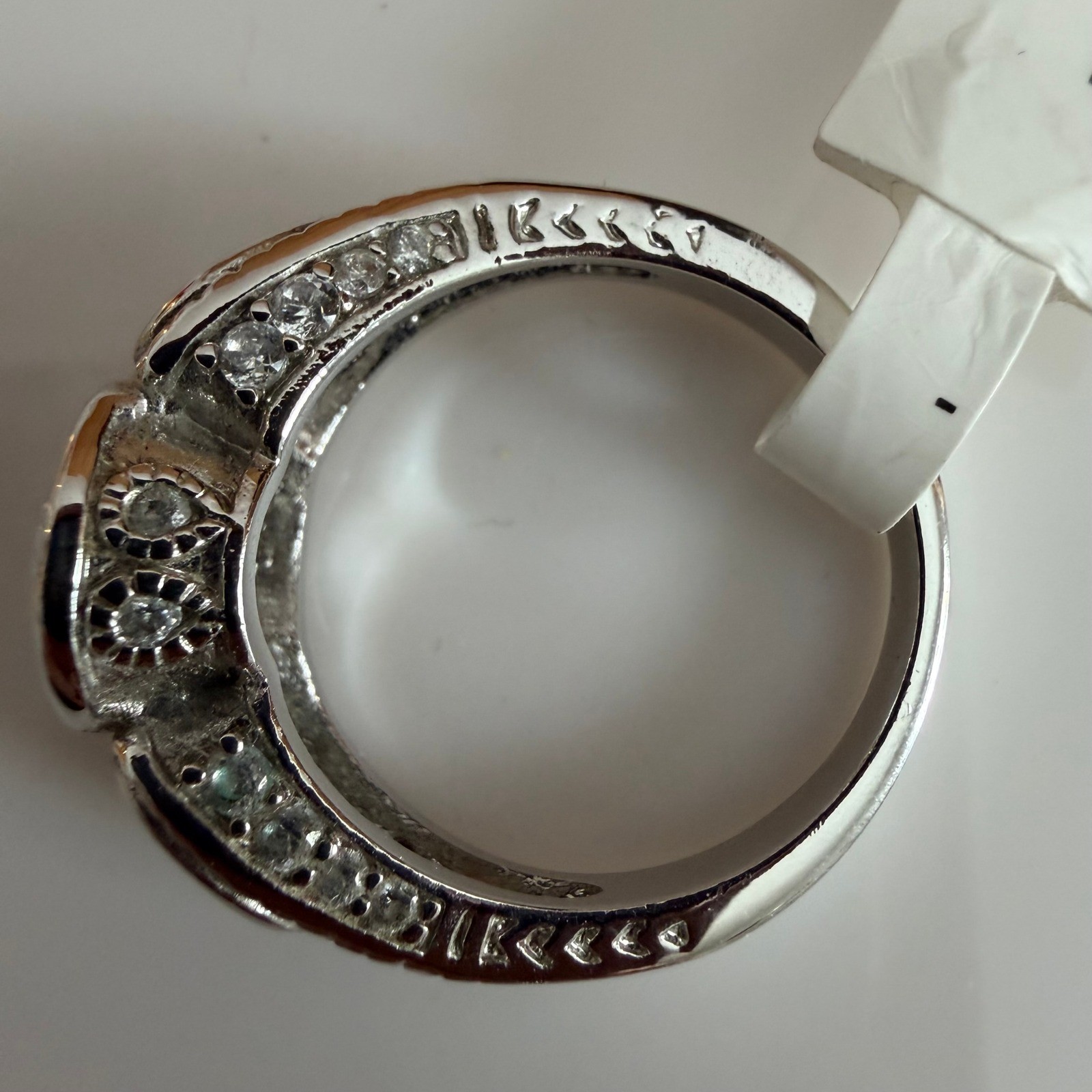 Silver Tone Three Stone Clear Bezel Set Filigree Ring Size 7 PP48